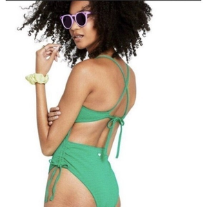 Stoney Clover Lane V -Neck Textured One Piece  Green Swim Suit Target XS 0-2‎